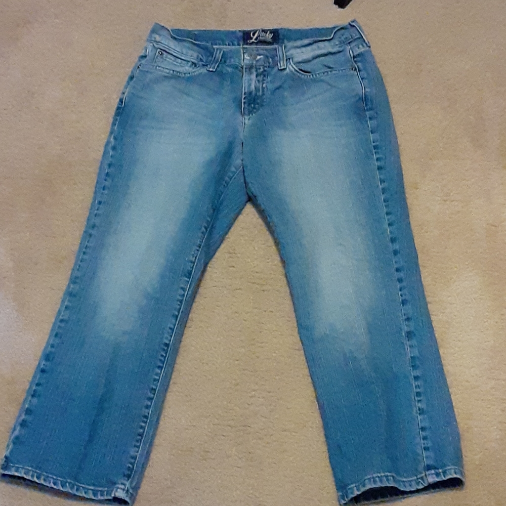 Lucky Brand Dungarees classic rider crop denim blue jeans 5 pocket sz 4 27 EUC…